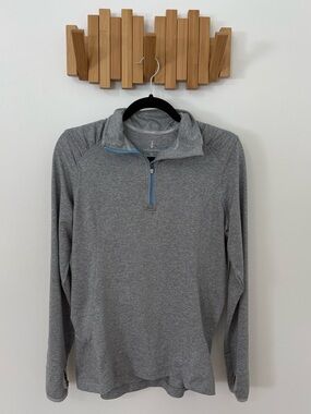 Lands' End Women's Gray Heather Quarter-Zip with Light Blue Trim, Size Medium